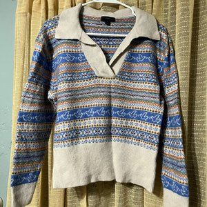 J Crew Bird Pattern Collared Sweater